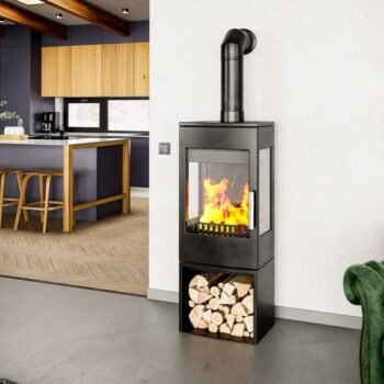 Haas+Sohn WIEN.l easy III 3 Sichtscheiben mit Holzfach Kaminofen ohne Türe tief-schwarz